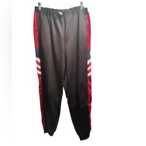 Vintage Adidas Black Joggers with Red & Blue Accents, Size L